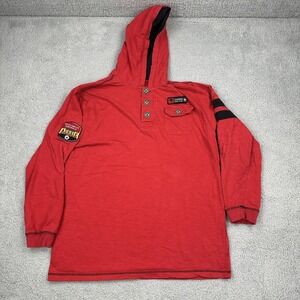 Coogi Hunt Club Shirt Mens 2XL Red Henley Hooded Embroidered Patch Aussie Logo